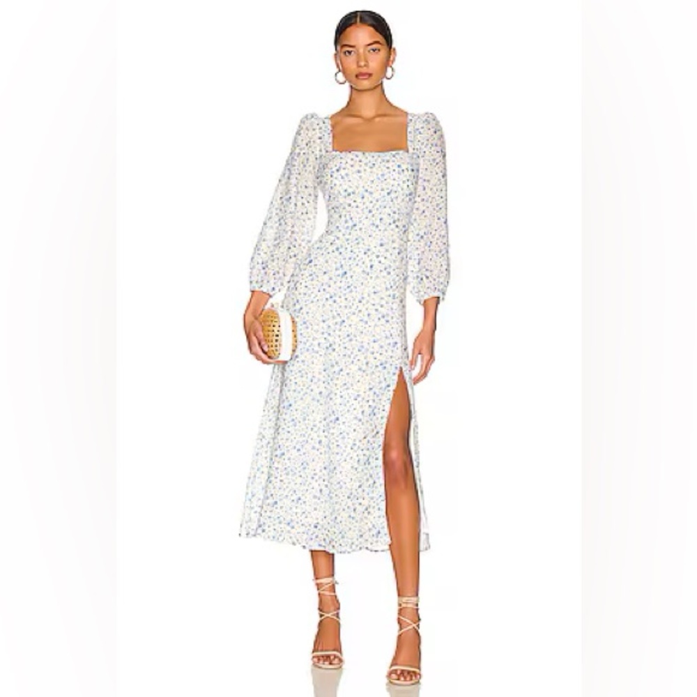ASTR THE LABEL Audette Dress in Blue White Ditsy